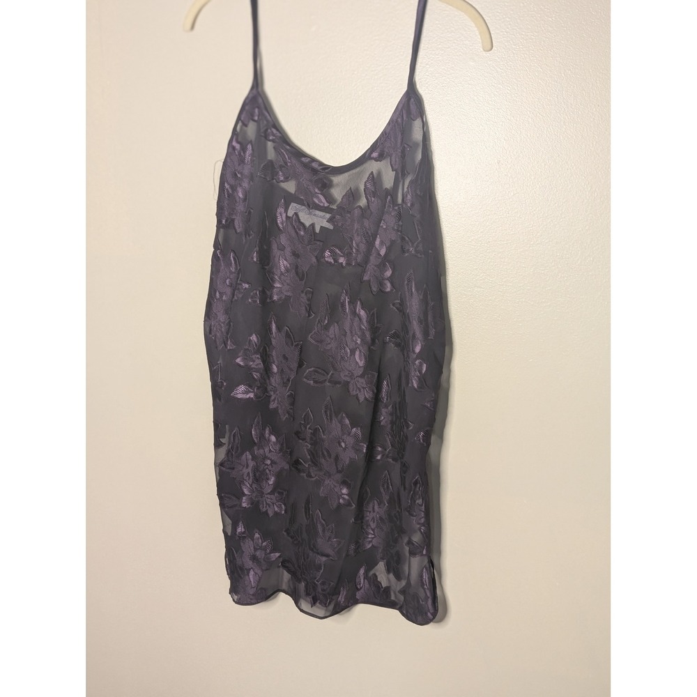 Soft Sensation Vintage Purple Burnout Floral Sheer Mesh Chemise Slip Dress Large
